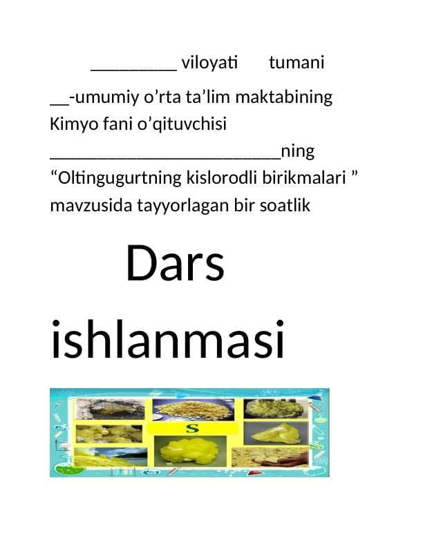 Oltingugurtning kislorodli birikmalari