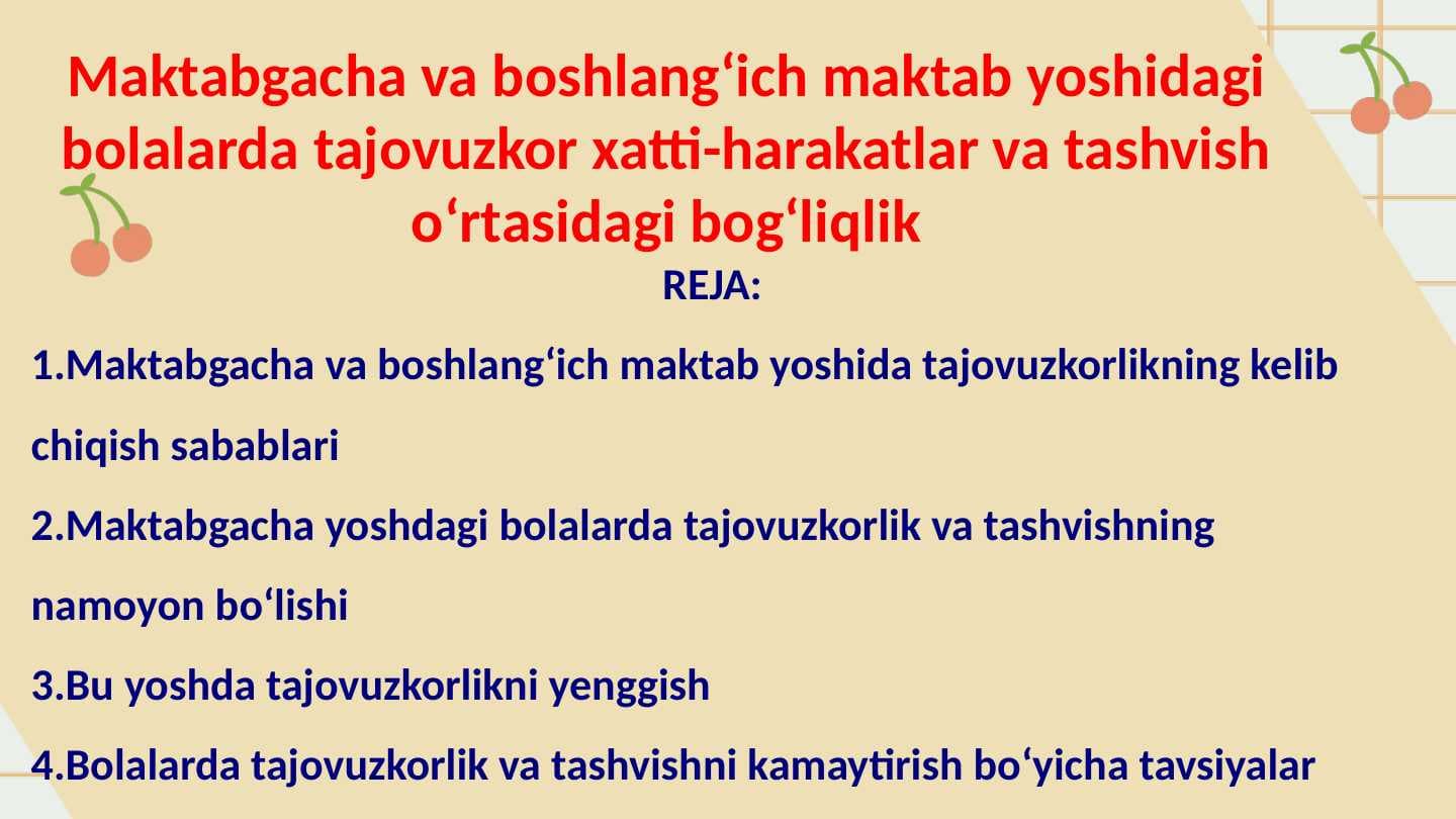 Maktabgacha va boshlangʻich maktab yoshidagi bolalarda tajovuzkor xatti-harakatlar va tashvish oʻrtasidagi bogʻliqlik+ 10 ta test + 10 ta glossary