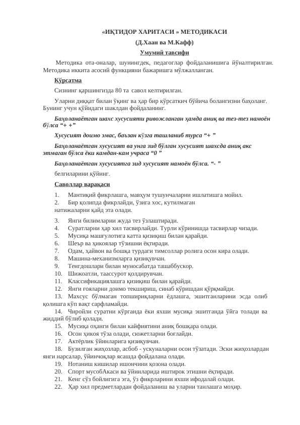 Iqtidor xaritasi metodikasi