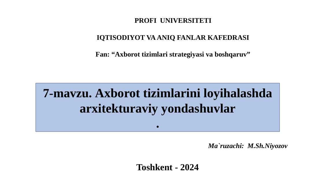 Axborot tizimlari strategiyasi va boshqaruv