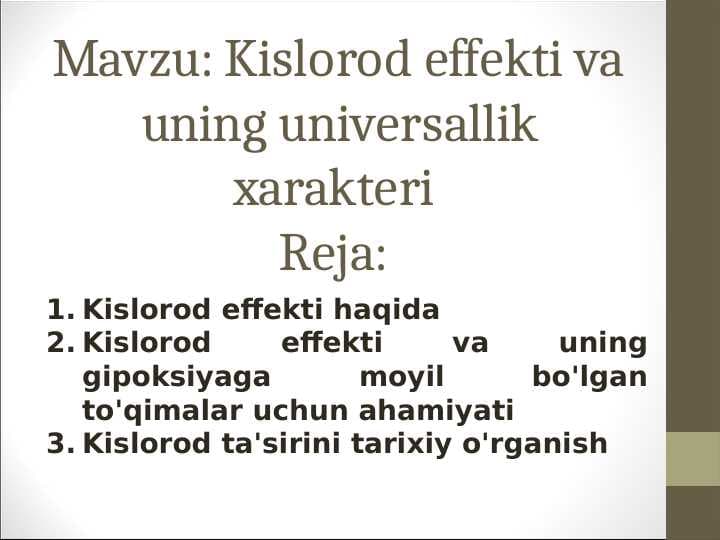 Kislorod effekti va uning universallik xarakteri