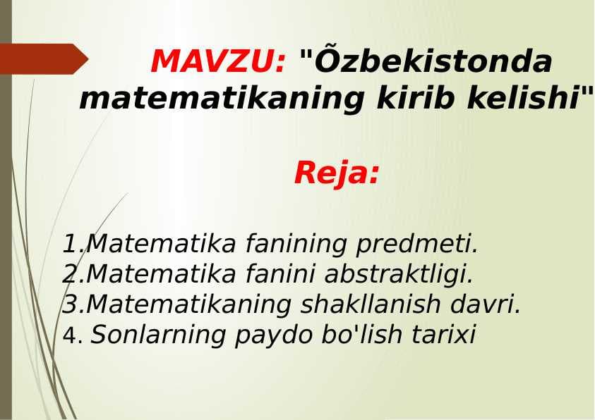 "Õzbekistonda  matematikaning kirib kelishi"