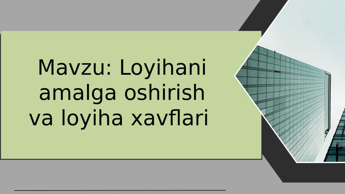 Loyihani amalga oshirish va loyiha xavflari
