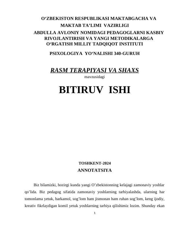RASM TERAPIYASI VA SHAXS