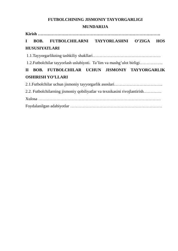 FUTBOLCHINING JISMONIY TAYYORGARLIGI