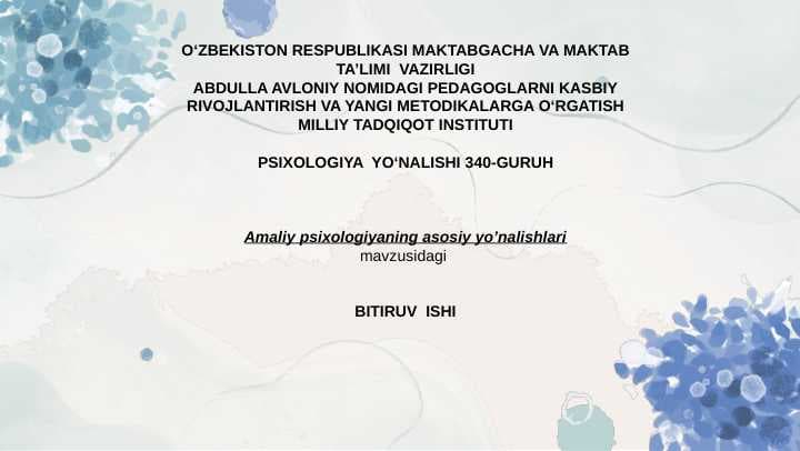 Amaliy psixologiyaning asosiy yo’nalishlari