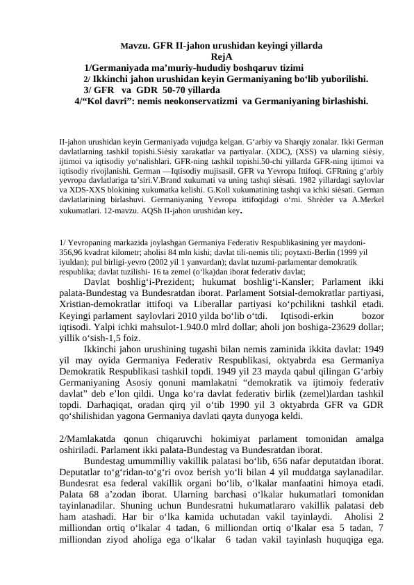 GFR II-jahon urushidan keyingi yillarda