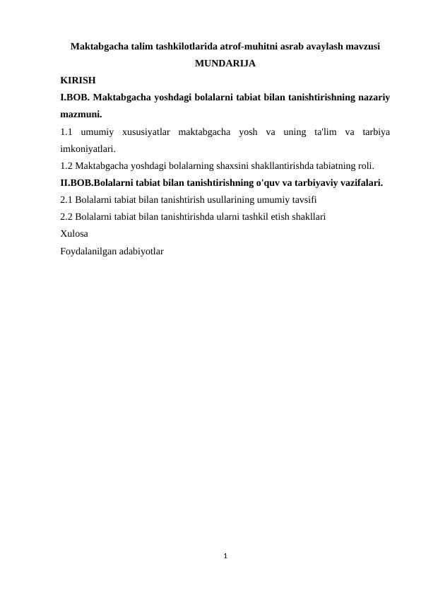 Maktabgacha talim tashkilotlarida atrof-muhitni asrab avaylash mavzusi