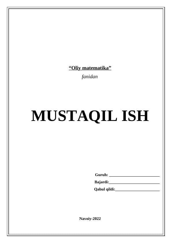 N-tartibli determinant haqida tushuncha mavzusidagi mustaqil ish