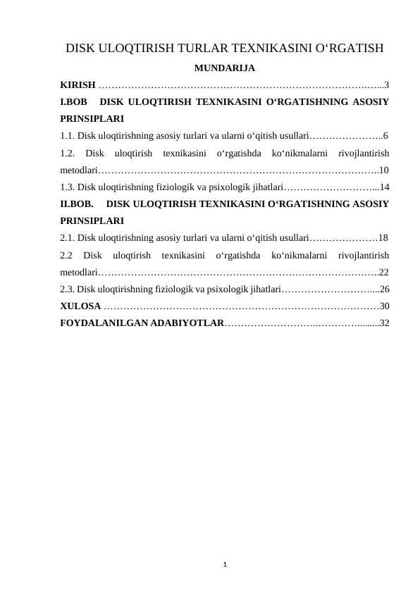 DISK ULOQTIRISH TURLAR TEXNIKASINI O‘RGATISH