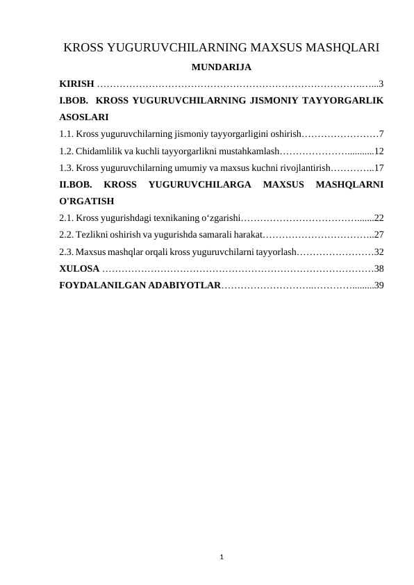 KROSS YUGURUVCHILARNING MAXSUS MASHQLARI