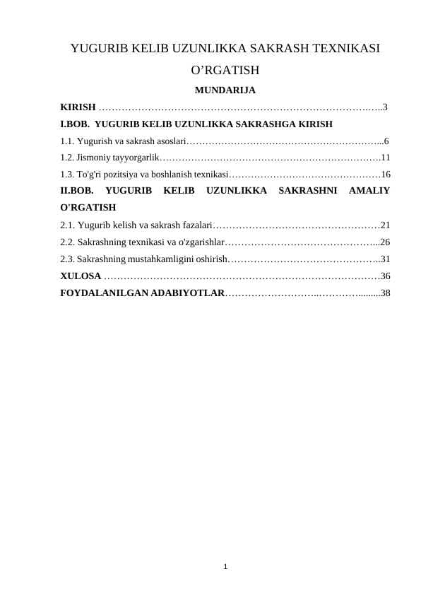 YUGURIB KELIB UZUNLIKKA SAKRASH TEXNIKASI O’RGATISH