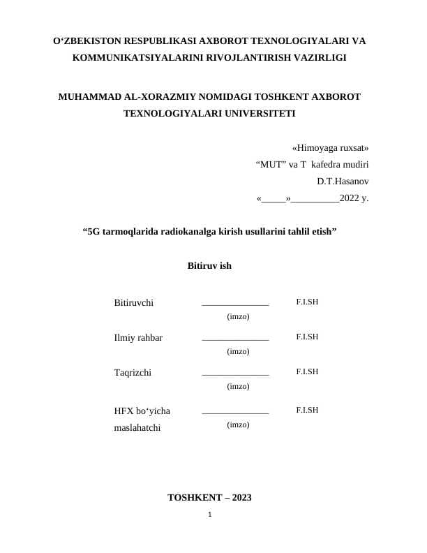 5G tarmoqlarida radiokanalga kirish usullarini tahlil etish