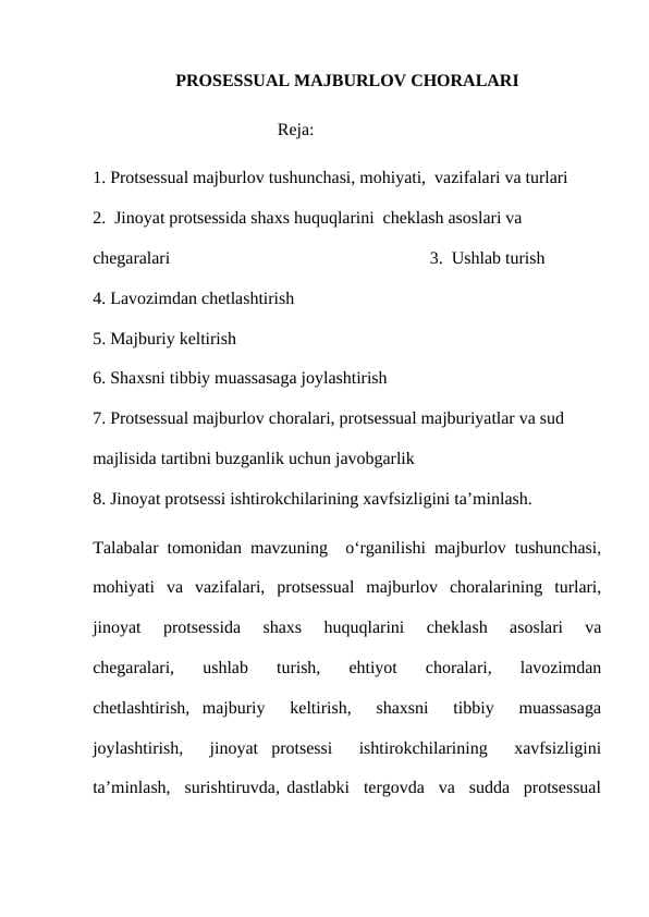PROSESSUAL MAJBURLOV CHORALARI