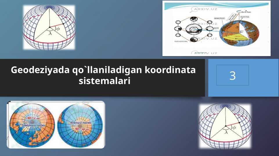 Geodeziyada qo`llaniladigan koordinata sistemalari(3-mavzu)