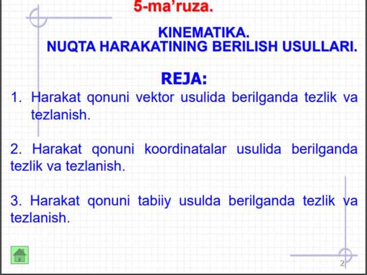 Nuqta kinomatikasi ,nuqtabharakati berilish usullari 1