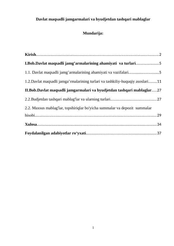 Davlat maqsadli jamgarmalari va byudjetdan tashqari mablaglar