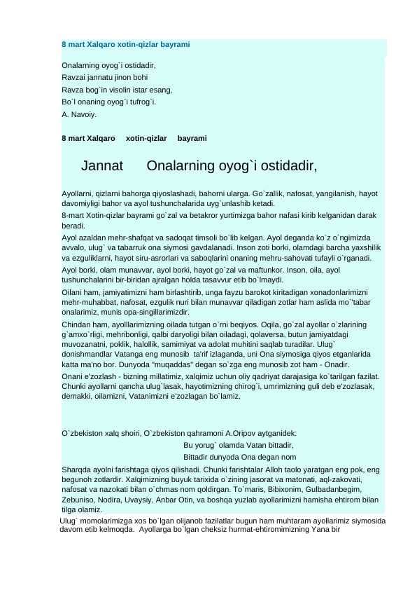 8- mart tadbiri ssenariysi