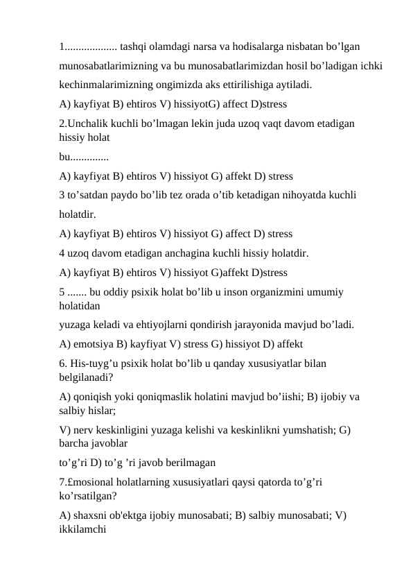 Umumiy psixologiya fanidan testlar jamlanmasi 1