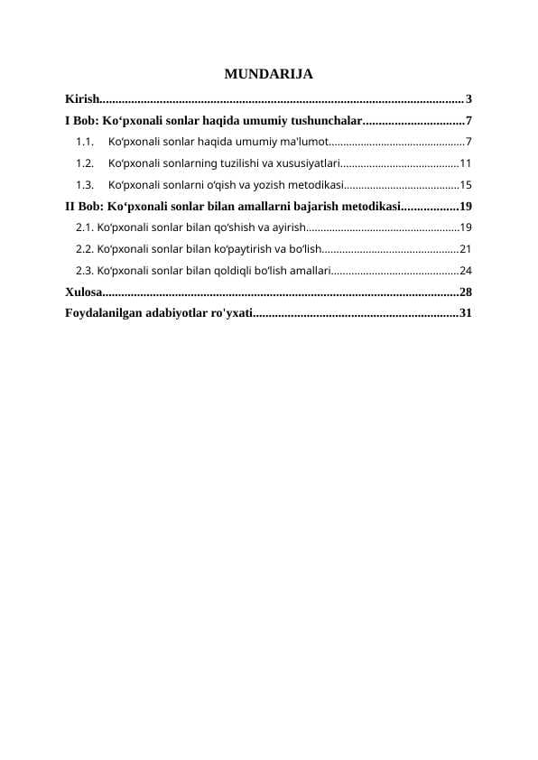 Ko‘pxonali sonlar mavzusida misol, masalalar yechishga o‘rgatish metodikasi