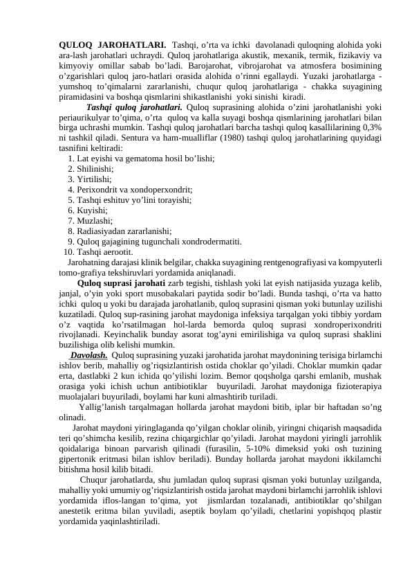 QULOQ JAROHATLARI