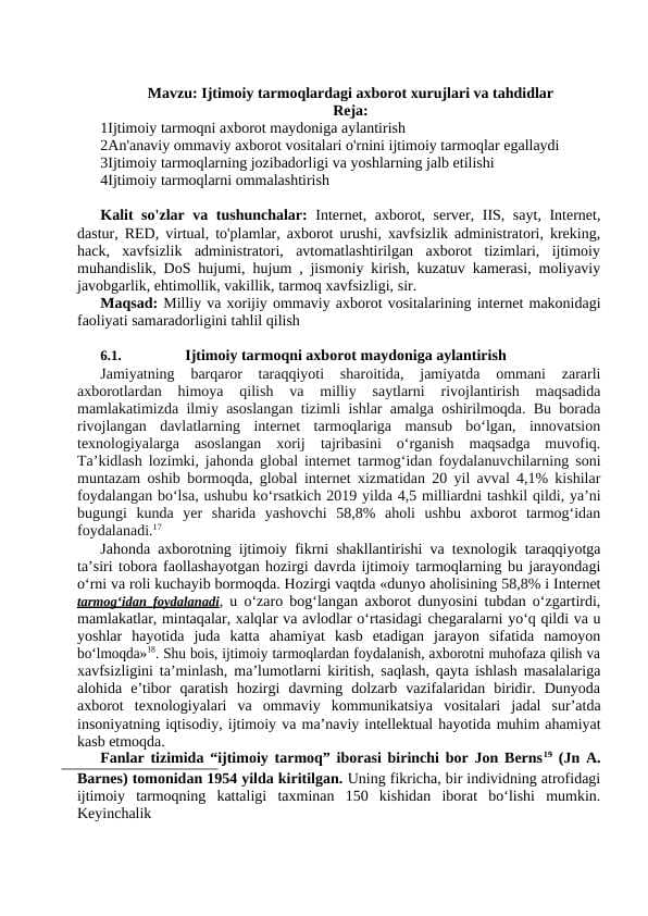 Ijtimoiy tarmoqlardagi axborot xurujlari va tahdidlar