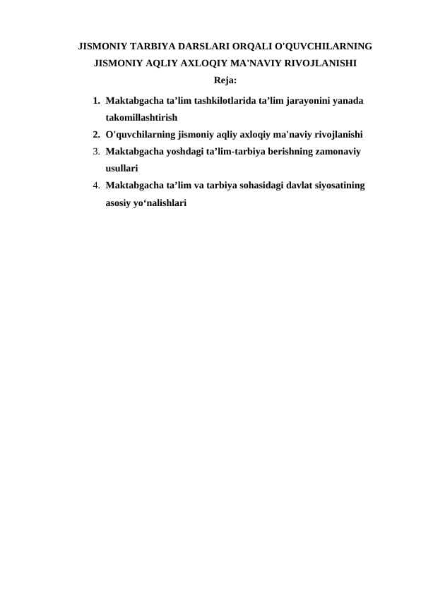 JISMONIY TARBIYA DARSLARIDA PEDAGOGIK TEXNOLOGIYALARNI JORIY ETISHNING NAZARIY ASOSLARI