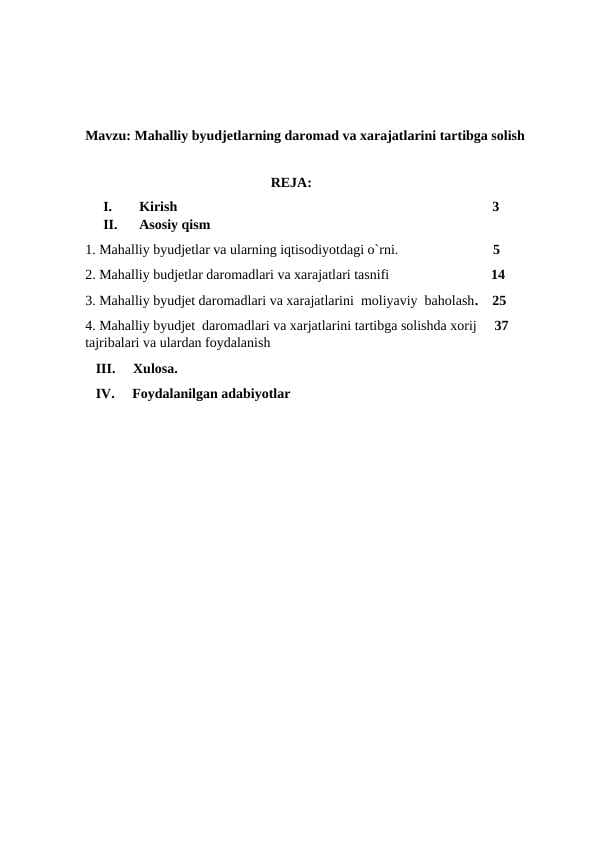 Mahalliy byudjetlarning daromad va xarajatlarini tartibga solish