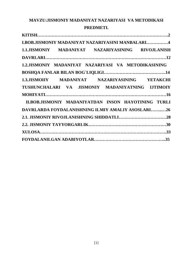 JISMONIY MADANIYAT NAZARIYASI  VA METODIKASI PREDMETI.