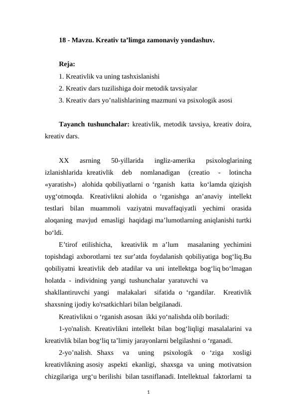 . Kreativ ta’limga zamonaviy yondashuv