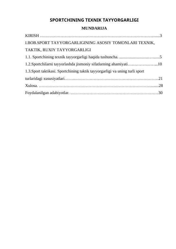 SPORTCHINING TEXNIK TAYYORGARLIGI