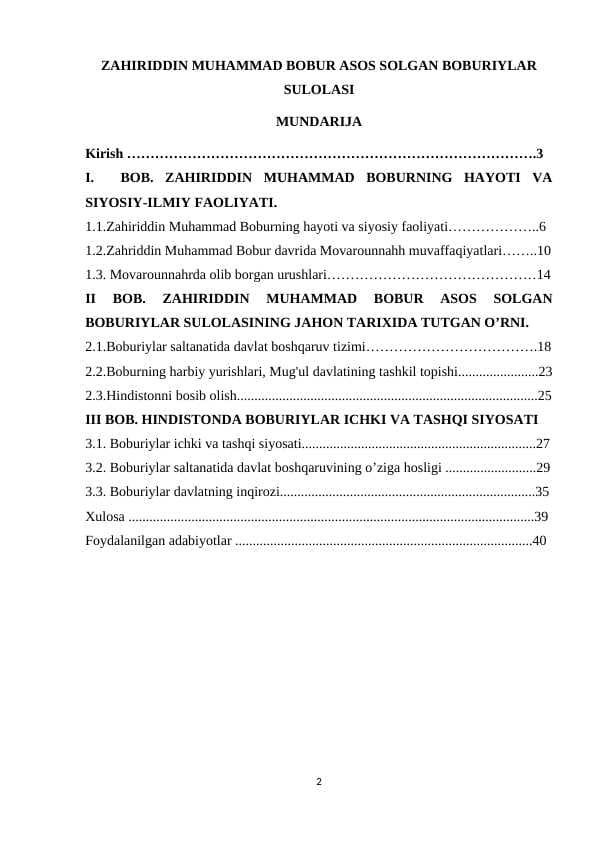 ZAHIRIDDIN MUHAMMAD BOBUR ASOS SOLGAN BOBURIYLAR SULOLASI