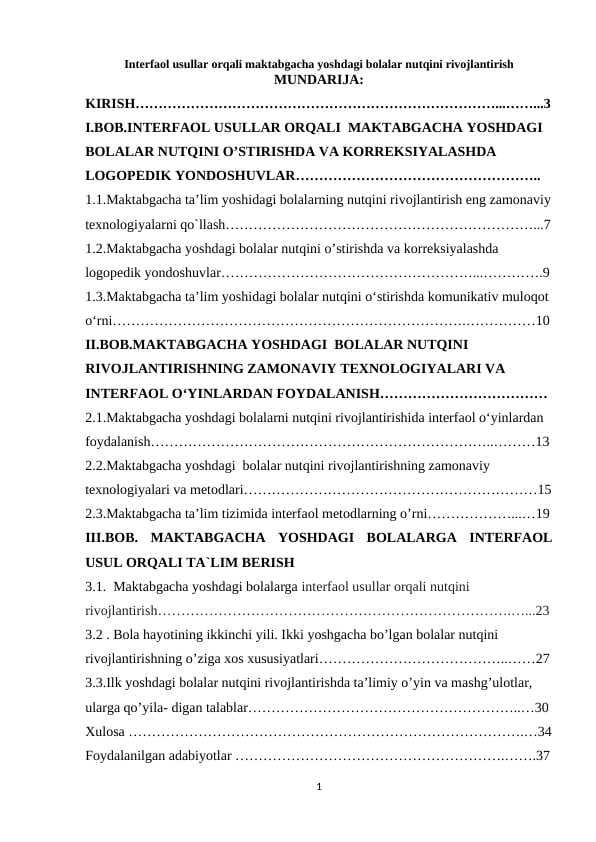 Interfaol usullar orqali maktabgacha yoshdagi bolalar nutqini rivojlantirish