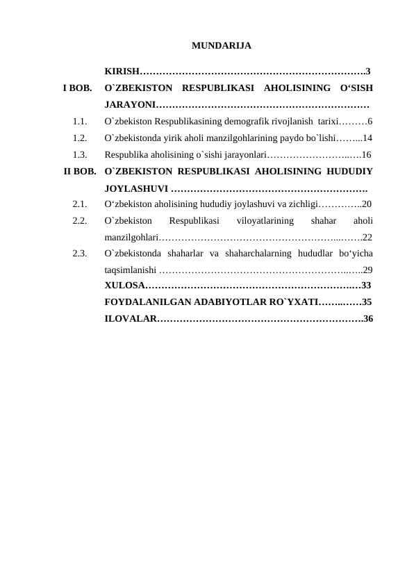 Oʻzbekiston aholisining  demografik rivojlanishida hudud omili