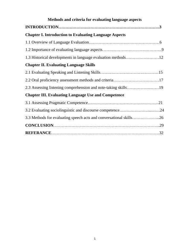 Methods and criteria for evaluating language aspects
