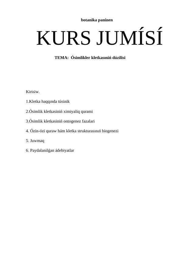 Ósimlikler kletkasıniń dúzilisi