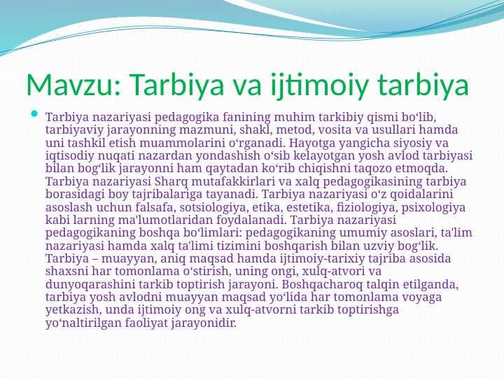 Tarbiya va ijtimoiy tarbiya