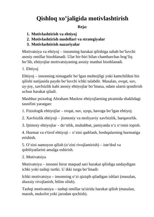 Qishloq xo'jaligida menojment