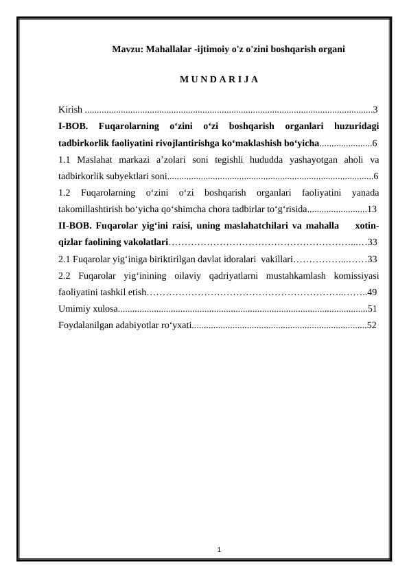 Mahallalar -ijtimoiy o'z o'zini boshqarish organi