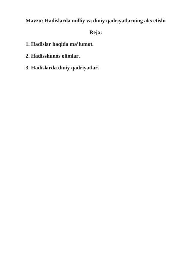 Hadislarda milliy va diniy qadriyatlarning aks etishi