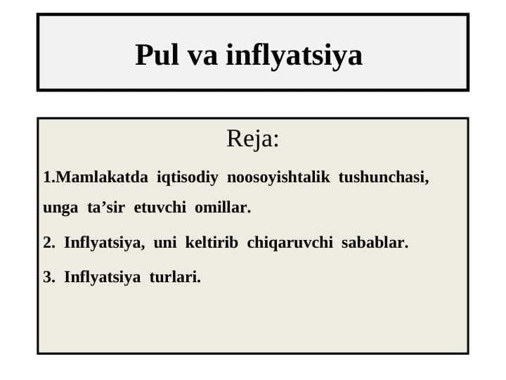Pul va inflyatsiya oqibatlari
