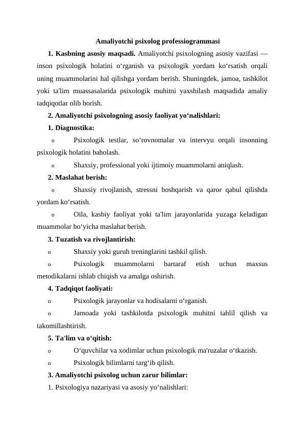 Amaliyotchi psixolog professiogrammasi