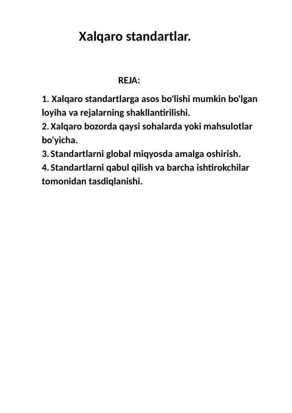 Xalqaro standartlar.