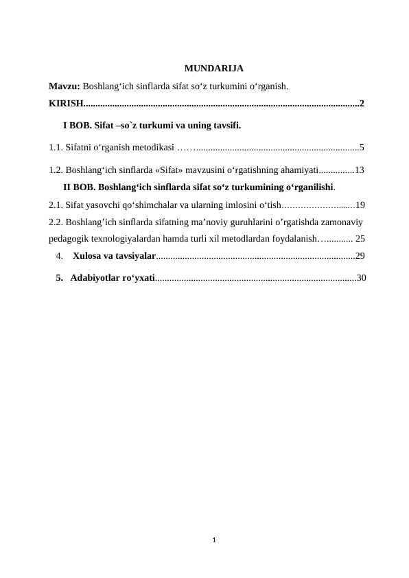 Boshlang‘ich sinflarda sifat so‘z turkumini o‘rganish