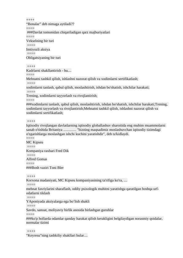 Korporativ huquq fanidan yangi testlar toʻplami