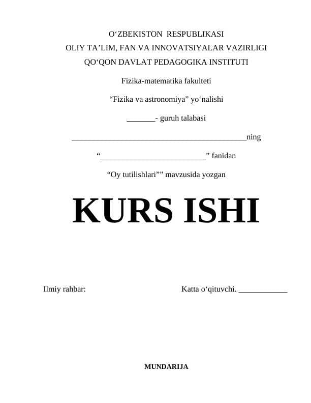 Oy tutilishlari . Astonomiya fanidan.(Kurs ishi)