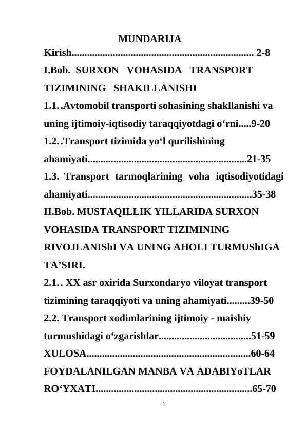 SURXON   VOHASIDA   TRANSPORT TIZIMINING   SHAKILLANISHI