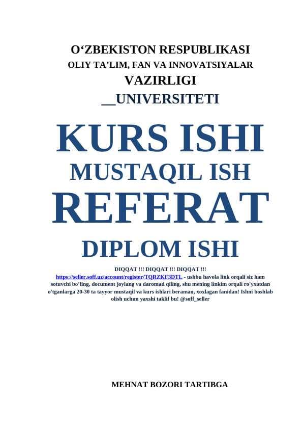 MEHNAT BOZORI TARTIBGA SOLISHNING HUDUDIY ASOSLARI
