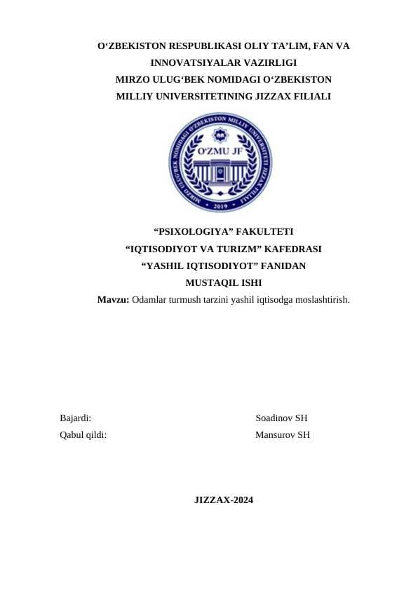 Odamlar turmush tarzini yashil iqtisodga moslashtirish