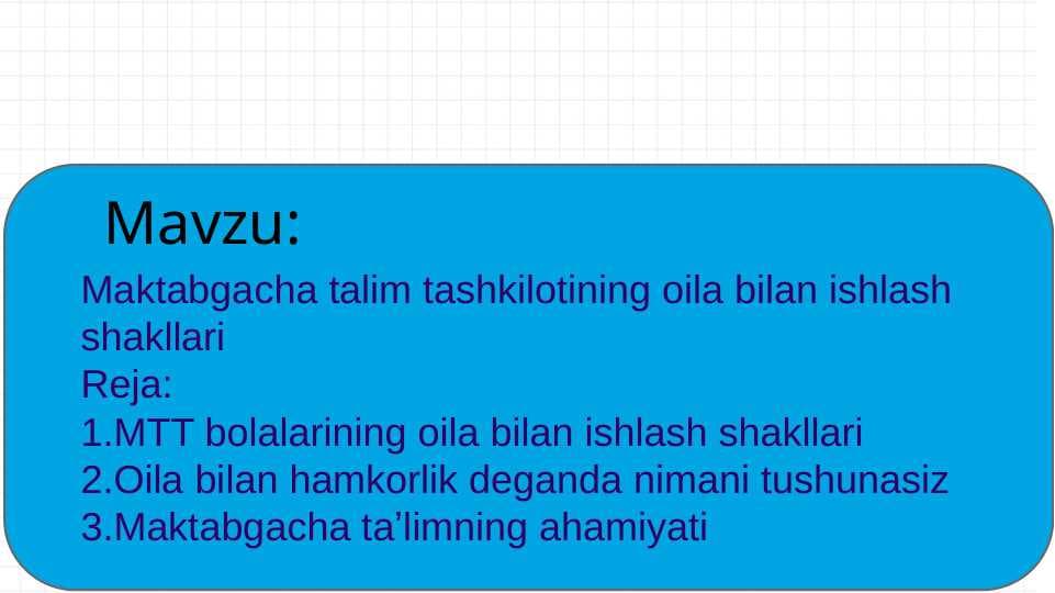 Maktabgacha talim tashkilotining oila bilan ishlash shakllari